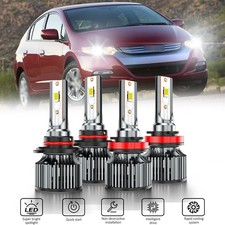 For Honda Insight 2010-2014 4pcs 6000K LED Headlight Hi Lo Beam Bulbs Combo