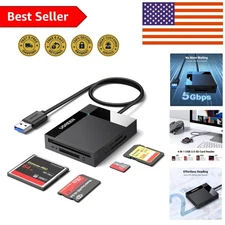 Compact USB 3.0 Card Hub Adapter: Read 4 Cards Simultaneously in Stylish Black