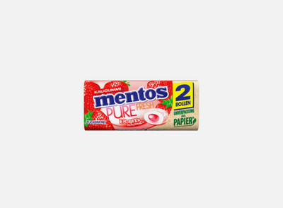 Mentos Gum Pure Fresh Erdbeere 2er-Pack Rolle 12 x 31 g