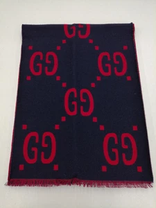 GUCCI GG Wool Jacquard Scarf Navy Red