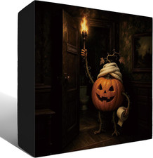 Halloween Pumpkin Bathroom Decor Wood Desk Sign 5X5In