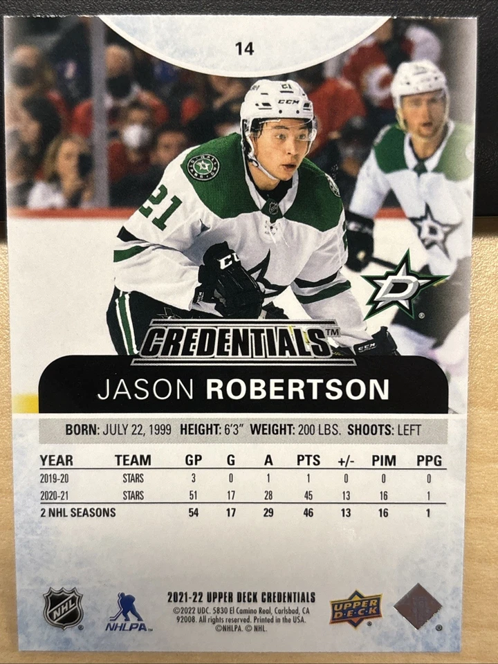 2021-22 21/22 Upper Deck Credentials #14 Jason Robertson Dallas Stars - Image 2 of 2