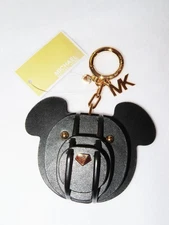 MICHAEL KORS 3D LEATHER BEAR HANG TAG BAG CHARM BLACK AND GOLD NWT