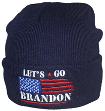 Best Winter Hats Solid Beanie W/Embroidered Let's Go Brandon & American Flag