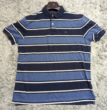 Tommy Hilfiger Polo Shirt Adult Medium Blue White Flat Casual Rugby Mens