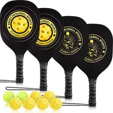 Pickleball Paddles - Pickleball Set of 4 Wood Paddles, Indoor Outdoor Black