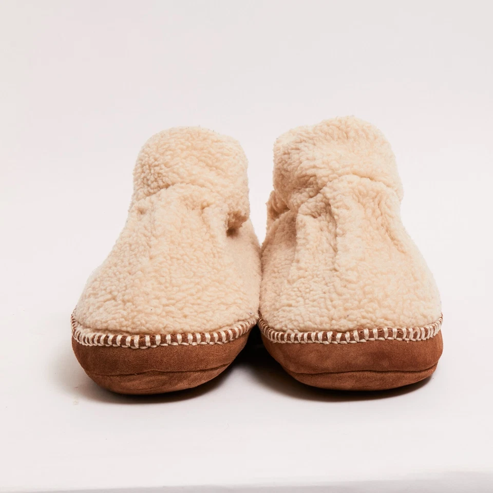 LL Bean 舒适拖鞋短靴儿童男女通用奶油色象牙色抓绒懒人夏尔巴 12-13 — 第 3/4 张图片