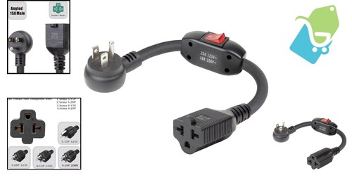 Durable 1FT Heavy Duty Extension Cord with 4-in-1 T-Blade and Inline 23A Switch - Picture 2 of 7