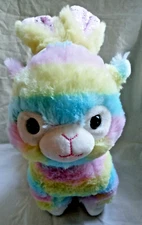 Walmart Llama Alpaca W/Bunny Ears Plush Animal Pink Blue Yellow Striped Easter