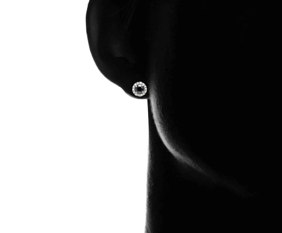 2 Cttw Black and White Diamond Solitaire Halo Stud Earrings for Women - Image 3 of 4