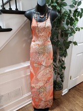 Esley Orange Paisley Polyester Scoop Neck Sleeveless Maxi Dress Large