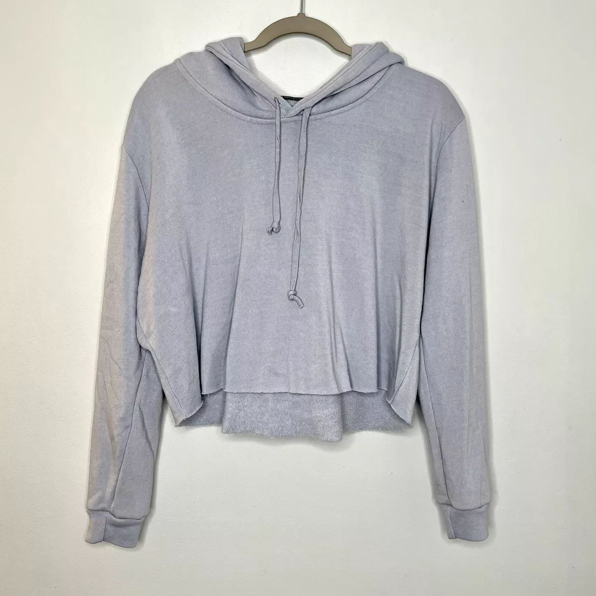 Brandy Melville Cropped Hoodie Sweatshirt Baby Blue Raw Hem Oversized