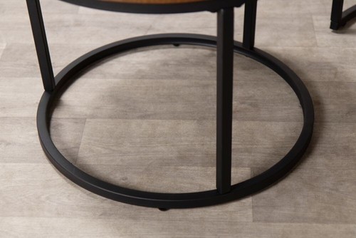 WOODEN COFFEE TABLE SET OF TWO ROUND COFFEE TABLES WALNUT NESTING TABLES - Picture 6 of 8