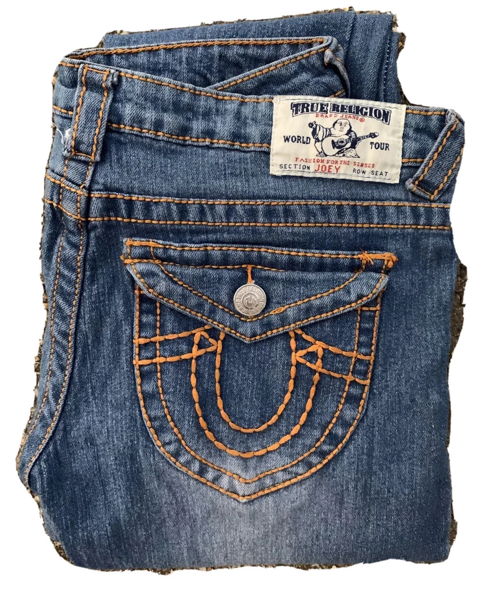 TRUE RELIGION JOEY WOMEN'S WORLD TOUR BLUE JEANS, MADE IN USA, SIZE 30, 32 x 29