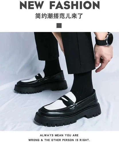 British Mens Leather Loafers Slip On Platform Business Round Toe Dress Shoes New - Picture 7 of 18