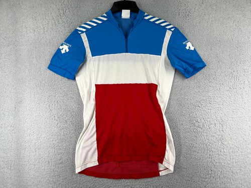 Descente Cycling Jersey Women Medium Red White Blue Made Japan 1/4 Zip Polyester - Picture 1 of 14