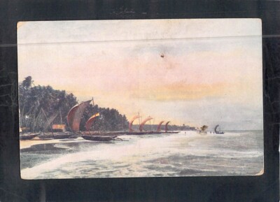 E4186 Sri Lanka Ceylon Colombo Mt Lavinia Coast Artist vintage postcard