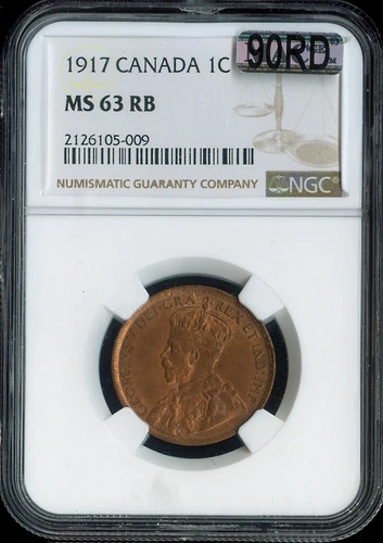1917 Canada Cent NGC MS63 RB - George V - Quality