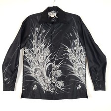 Vintage Tori Richard Mens Hawaiian Dress Shirt X-Small Floral Button Up Black