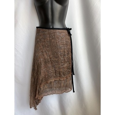 Vintage Sornsiri 100% Cotton Brown Wrap Skirt Metallic Threads Boho Fairy OS