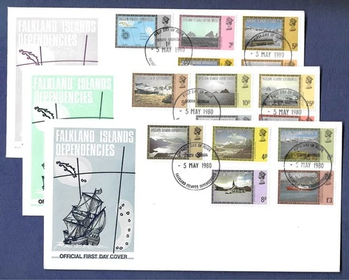 1980 Falkland Islands Dependencies FDC {3] "Views" definitive issue #1L38-52