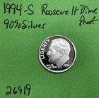 1994 S Roosevelt Dime 10c Choice Proof 90% Silver US Coin Collectible