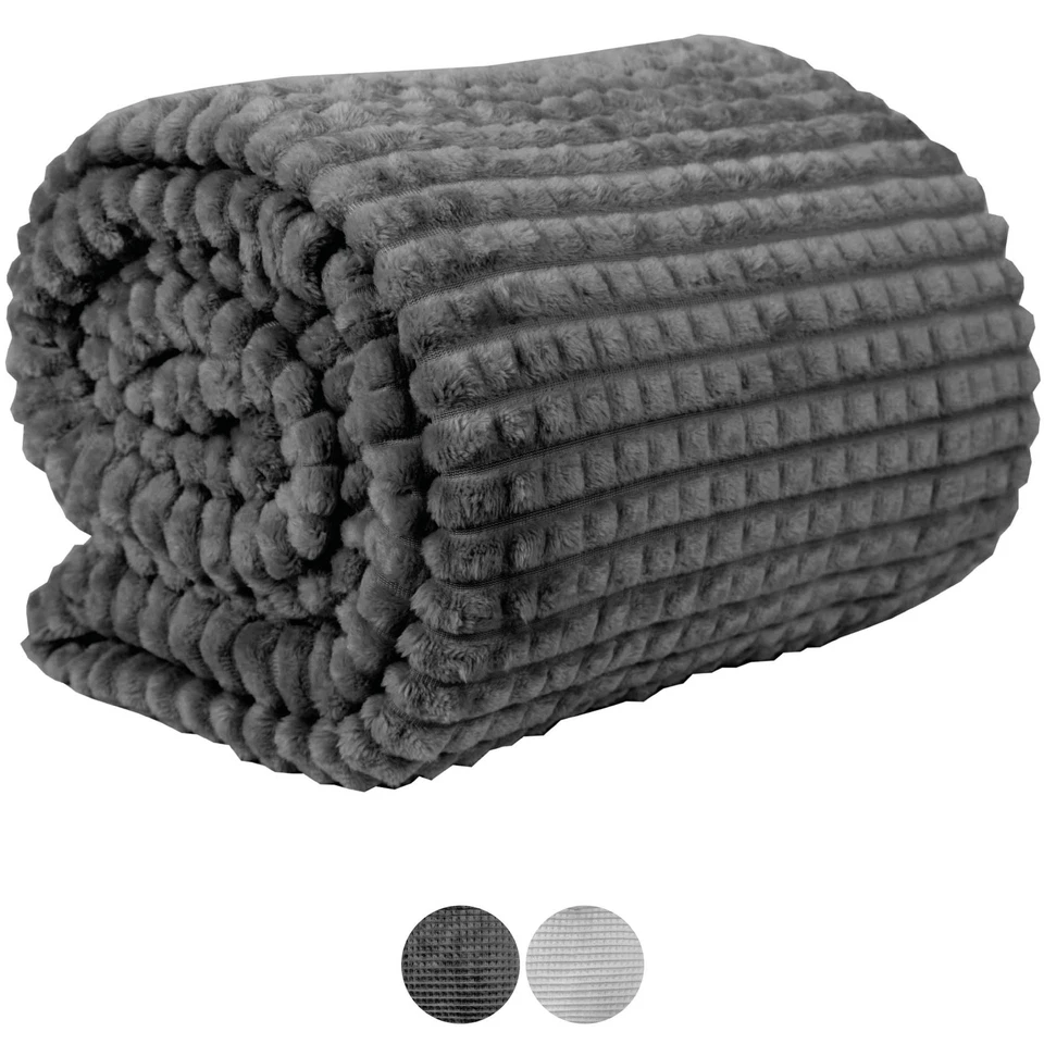 Kuscheldecke Jacquard Flanell Cord Optik Flauschdecke XXL Wohndecke Sofadecke  - Bild 2 von 4
