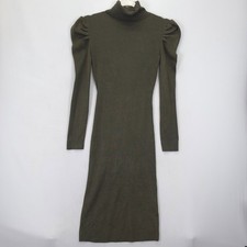 Almost Famous Turtleneck Sweater Dress Women M Olive Ribbed Long Sleeve Midi
