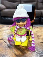 Russ Vintage Born To Ski Troll Doll 5" Blue Glasses Scarf Pink Hair