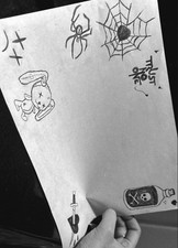 Hand Drawn Tattoo Flash Sheet Sketches - Spider Web, Dagger, Poison Bottle