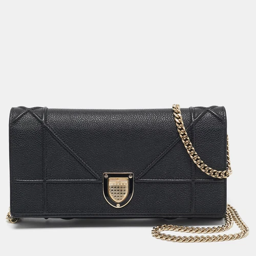 Pochette chaîne diorama en cuir noir Dior