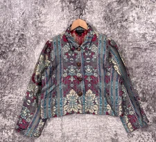 Citron Santa Monica Jacket Large Women Silk Rayon Brocade Floral Ornate Jacquard