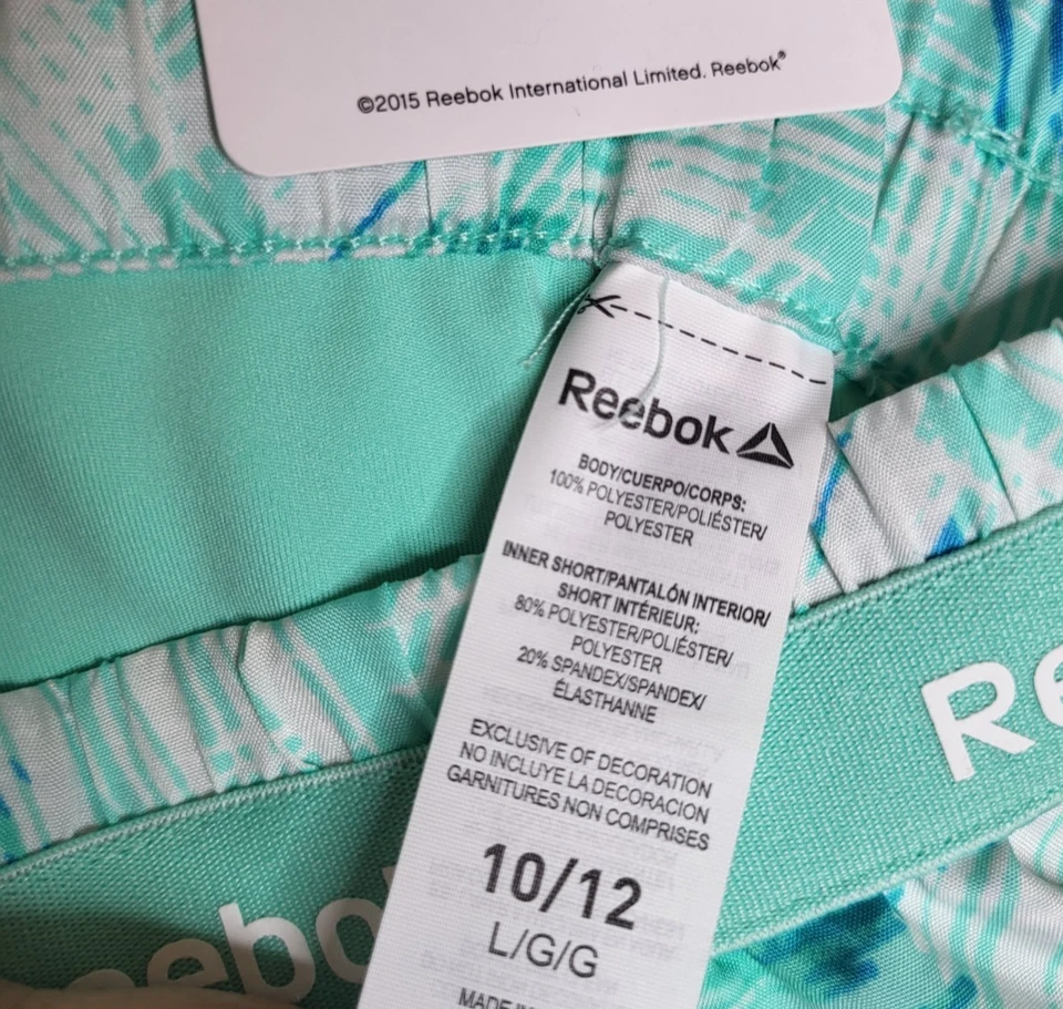 Reebok 2-в-1 синий зеленый шорты размер 10/12 легкий Activewear мальчик девочка унисекс - Изображение 4 из 4