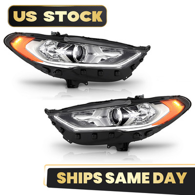 For 2017-2020 Ford Fusion Halogen Headlight w/ LED DRL with Bulb Left+Right Pair