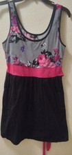 VINTAGE 90s Y2K BLACK FLORAL BABY DOLL DRESS With POCKETS SIZE LARGE ROMANTIC