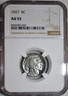 NGC AU-55 1927-P Buffalo Nickel, Fully Lustrous & Lightly Toned.