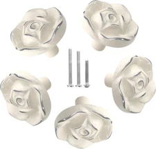 Uenhoy 5 Pcs Vintage Rose Drawer Knobs - Antique Rose Flower Cabinet Knobs for D