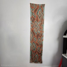 Vintage Mod Geometric Scarf Rectangle Mint Orange Brown White Satin 61x14