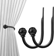 Curtain Holdbacks Black 2Pcs, Curtain Tiebacks Wall Mounted Curtain Hooks Holder