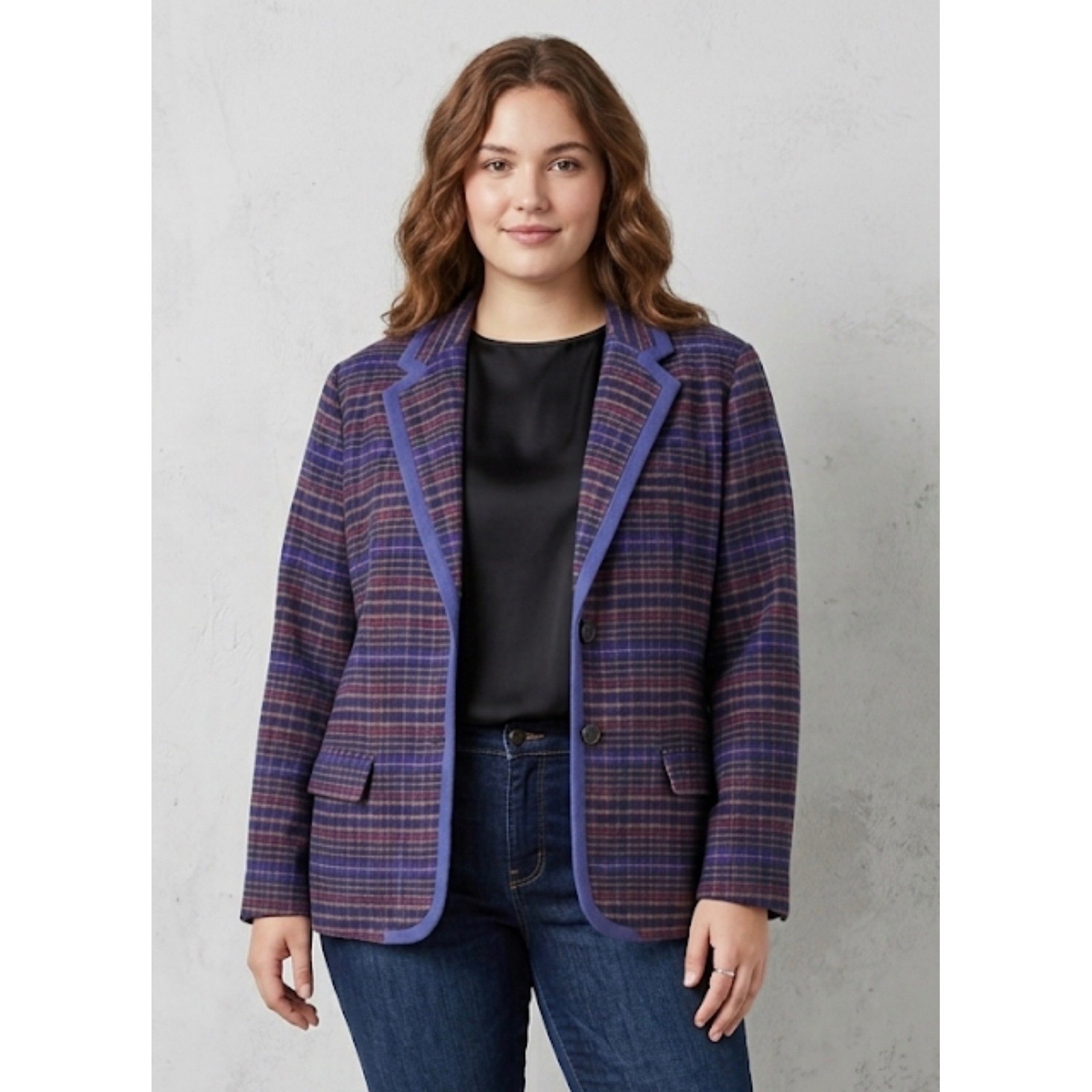Merona Plaid Blazer Women 16 Blue Pink Dark Academia Preppy Office Workwear