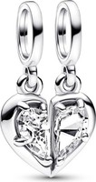Pandora Charm-AnhäNger, Funkelndes Teilbares Herz Mutter & Tochter, Silber