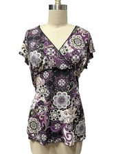 Womens Y2K Babydoll Top 1X Flutter Sleeve Dark Paisley Whimsigoth Fairy Grunge