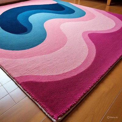 Handmade Tufted Geometric Rug, Modern Pink & Blue Accent