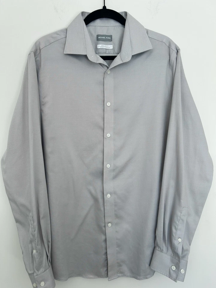 Camisa de Vestir Michael Kors Hombre Estampado Gris Calce Regular Elastizada Talla 16 34/35 (L) Foto 2 de 4