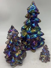 3 Piece Holiday Glass  Christmas Trees -Sugar Plum Carnival - Mosser Glass, USA