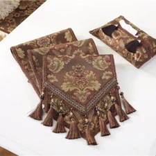 Table Runner Tassel Tablecloth Cover Floral Embroidered Jacquard Home Table Deco