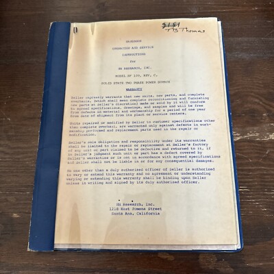 NH Research Model SF 109, Rev. C. Solid State Two Phase Power Source Operation