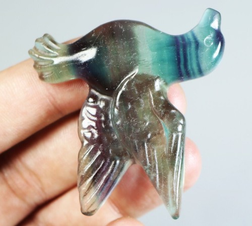 Natürliche Farbe Fluorit Stein Quarz Kristall geschnitzt Vogel Schnitzerei Reiki Heilung - Bild 5 von 9