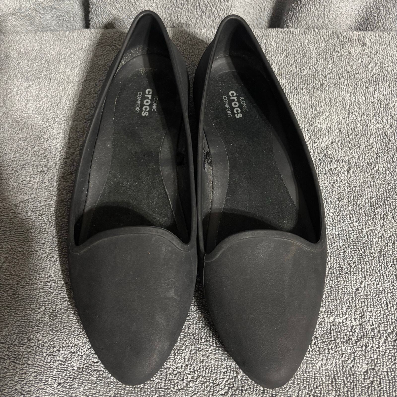 Crocs Iconic Comfort Eve Womens Shoes Black M Slip On Casusl Ballet Flats