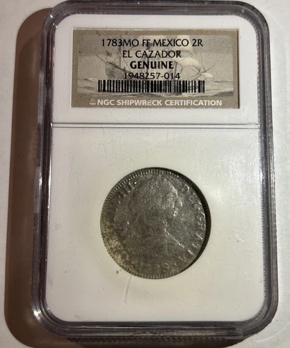 NGC GENUINE - EL CAZADOR SHIPWRECK 1778 MO FF MEXICO SILVER 2 REALES